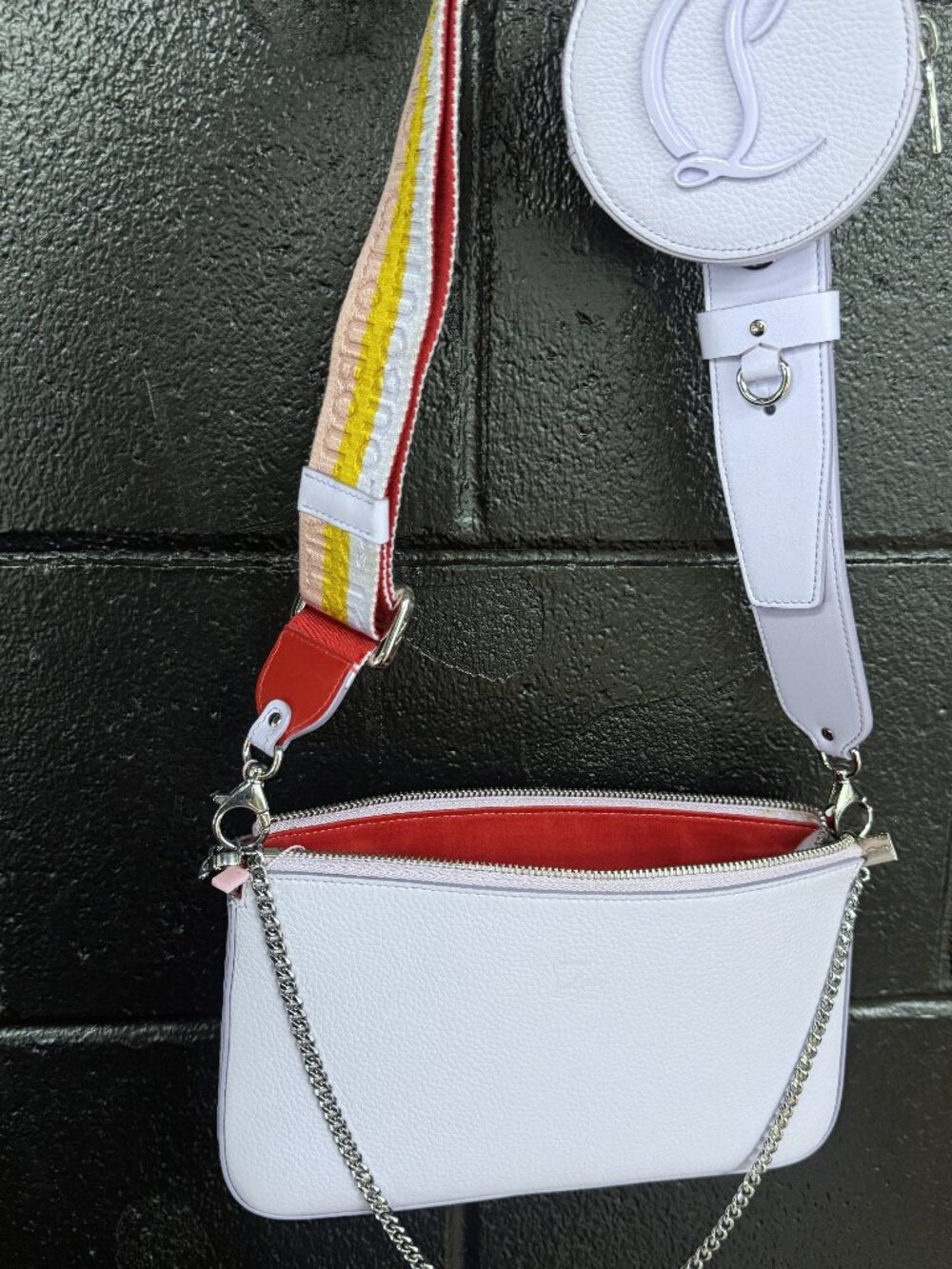 Christian Louboutin Loubila Pouch Chain Lilac Smoke Rosy Calfskin Crossbody Bag